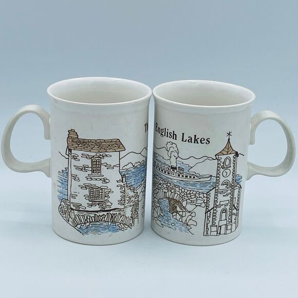 Vintage Pair of Lake District England English Lakes Tea Coffee Mugs by Dunoon - Picture 1 of 6